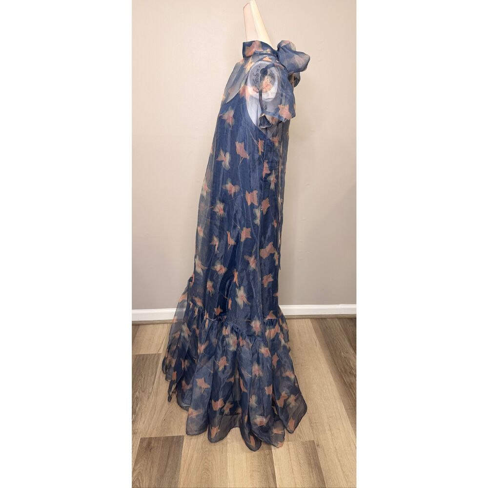 STAUD Calluna Ruffled Sheer Floral Organza Gown IN Lapis Floral Size Large $495 - Picture 6 of 9